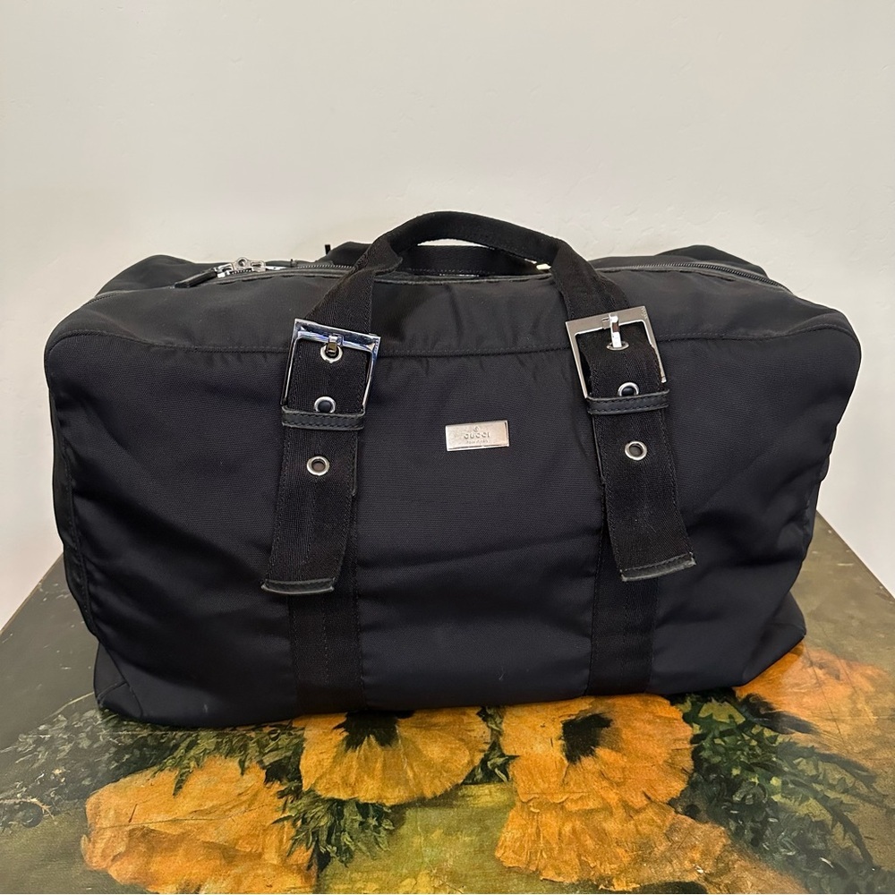 Vintage Gucci Black Nylon Weekender Duffle Bag